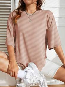 INAWLY Camiseta De Manga Caída De Hombro Con Cuello Redondo - Caqui - Ver 5