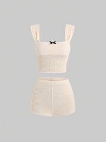 SHEIN Unity Shirred Slim Fit Two Piece Suit - Apricot - View 1