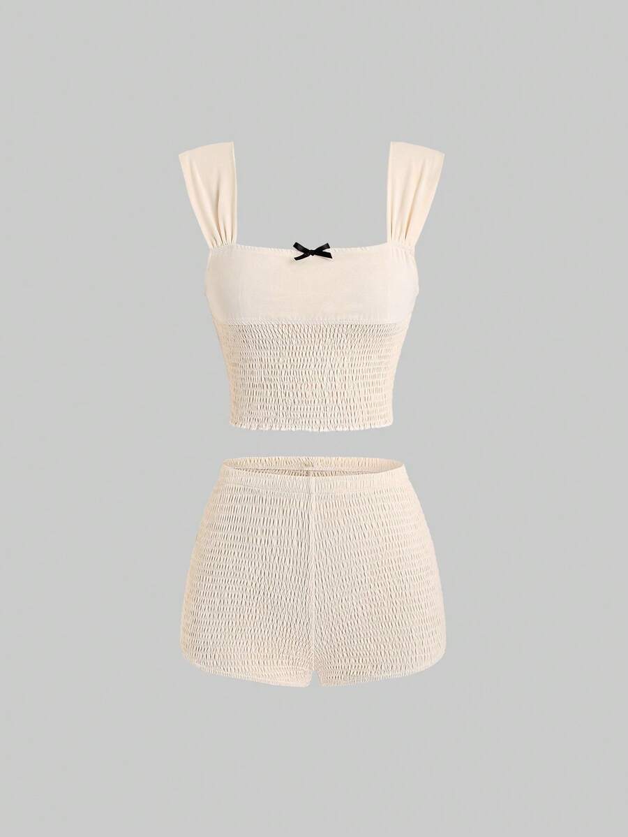 SHEIN Unity Shirred Slim Fit Two Piece Suit - Apricot - View 1
