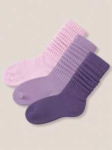 3 Pairs Purple Pile Heap Socks Mid-Calf Length - Purple - View 2