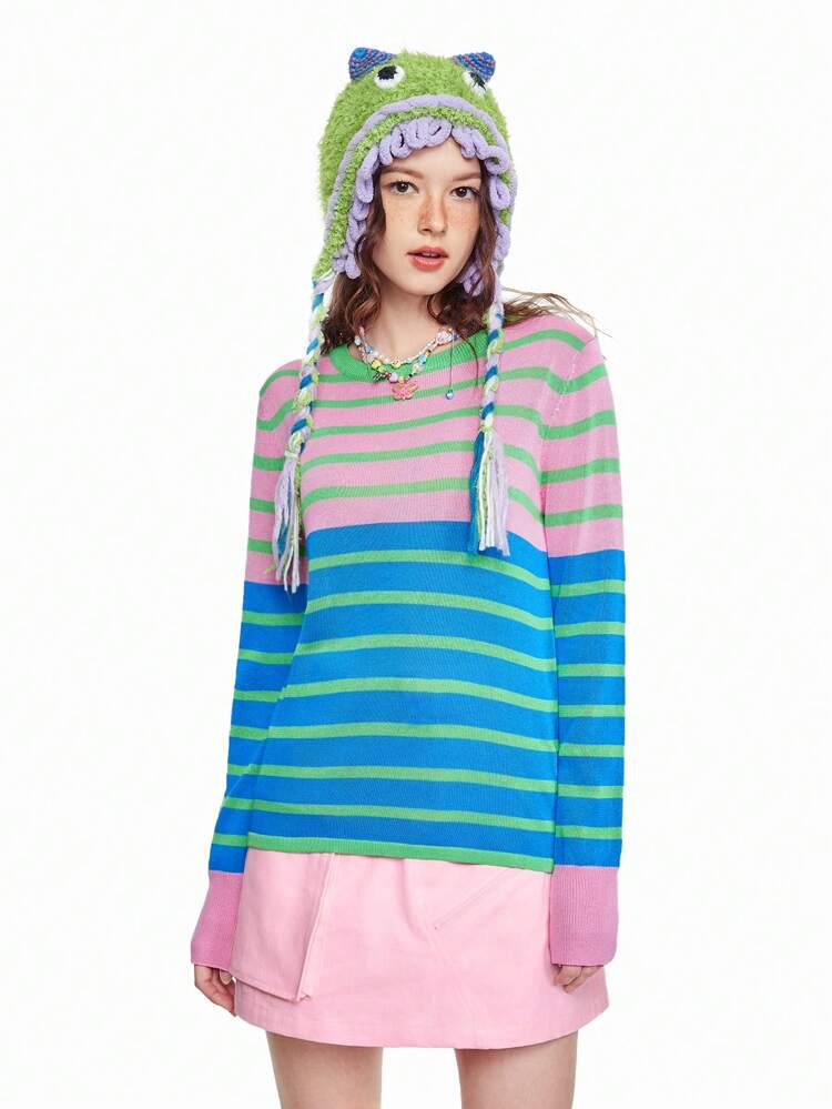 Women's Casual Color Block Stripe Knit Sweater