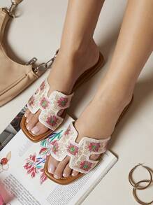 SHUZIA Vrouwen Beige Haakwerk Platte sandalen