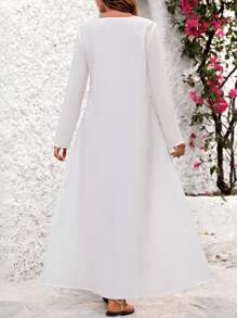 SHEIN LUNE Đầm Maxi Cổ Chữ V In Lông Vũ Cho Nữ Trang Phục Nữ - Đen và trắng - Xem 2