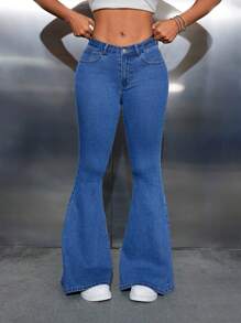 SHEIN SXY Jeans Acampanados De Bordado Floral Para Mujeres