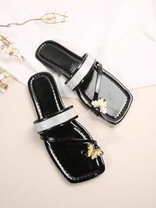 拖鞋,新潮款式,戶外穿著,時尚平底高端 - 黑色 - 查看 4