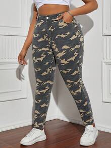 SHEIN SXY 大尺碼時尚迷彩彈性緊身牛仔褲 - 彩色 - 查看 5