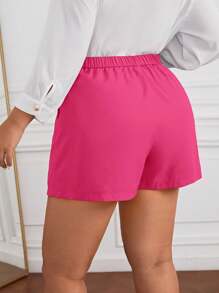 SHEIN Essnce Plus Solid Plicated Detail Shorts - Hot Pink - View 2