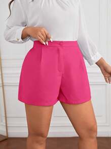 SHEIN Essnce Plus Solid Plicated Detail Shorts - Hot Pink - View 4