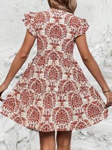 SHEIN LUNE Women's Allover Print Ruffle Sleeve Dress