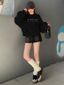 DAZY Của phụ nữ Bowknot In Vòng cổ Áo nỉ - màu đen - Xem 5