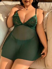Seduluxe Plus Size Women's Lace Strapless Sexy Dress With Wireless Bra And T-Back Panty