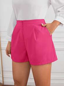 SHEIN Essnce Plus Solid Plicated Detail Shorts - Hot Pink - View 3
