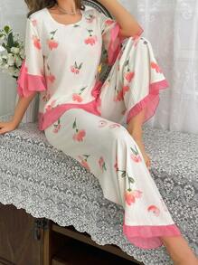 CottageSlumber Ladies' Floral Printed Short-Sleeve Pajama Set - Pink - View 5