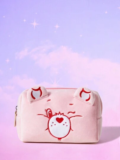 ROMWE X Care Bears 粉色絨毛熊造型化妝包,適用於收納和整理化妝品