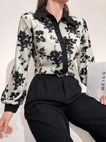 Modelyn 女士花卉印花長袖襯衫 - 杏色 - 查看 6
