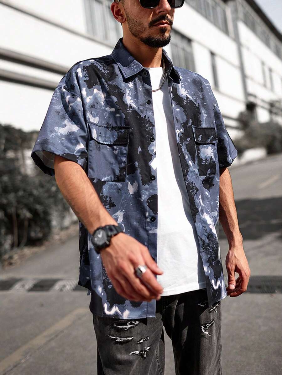 Manfinity Homme Men's Cargo Tie Dye Printed Shirt - Multicolor - View 1