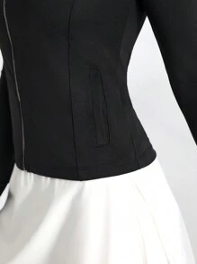 Lifespree Slim Fit Sports Jacket With Full Zipper, Ribbed Cuffs And Pockets - Black - View 5