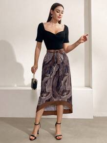 Seusyu Gonna Stampata A Strati Alti E Bassi Per Donne - Multicolore - Visualizzare 3