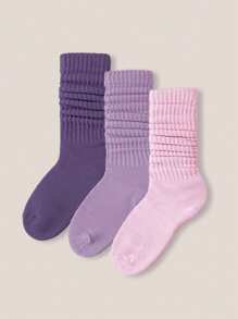 3 Pairs Purple Pile Heap Socks Mid-Calf Length - Purple - View 3