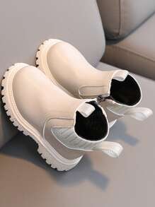 Autumn And Winter New Girls' And Boys' Casual, Fashionable Soft-soled Boots, Flat Little Pu Leather Shoes For Toddler, Winter - Beige - View 3