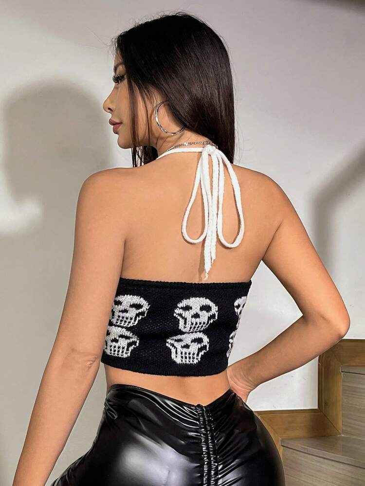 Women's Skull Pattern Halter Knitted Top
