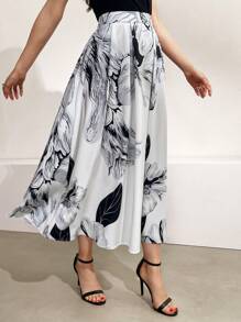 Mulvari Women's Random Printed Simple Daily Wear Skirt, Maxi Skirt - Black and White - View 8