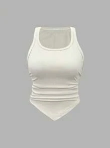 SHEIN ChicEase Chất rắn Có màu sắc Đan Xương sườn Viền không đối xứng Xếp li Áo ba lỗ Bộ , Nhiều Màu sắc sẵn có - Nhiều màu - Xem 5