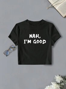 INAWLY In Khẩu hiệu Ngắn tay Áo thun - màu đen - Xem 3