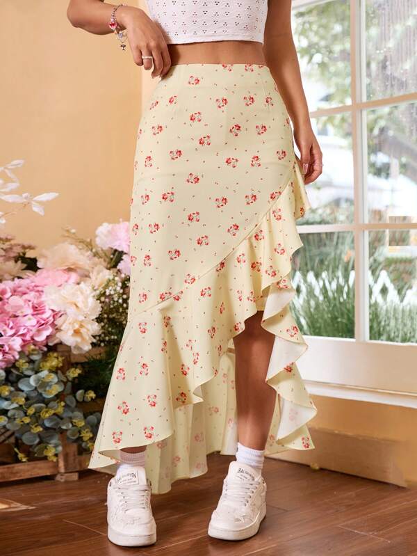 SHEIN Qutie Women's Floral Printed Fish Tail Skirt