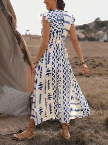 SHEIN Clasi Women's Geometric Printed Short Cap Sleeve A-Line Dress