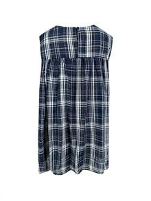 Blusa/camisa de moda holgada y plisada sin mangas a cuadros de estilo coreano casual para mujer, para el verano - Azul - Ver 3