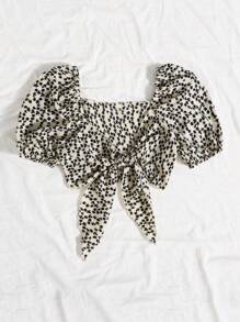 Chiquease Ditsy Floral Tie Front Puff Sleeve Crop Top - Multicolor - View 5