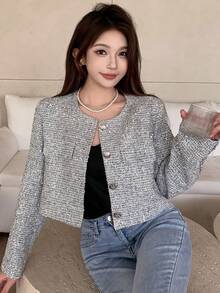 翻蓋細節長袖外套 - 灰色 - 查看 3