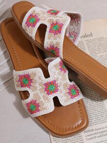 SHUZIA Vrouwen Beige Haakwerk Platte sandalen