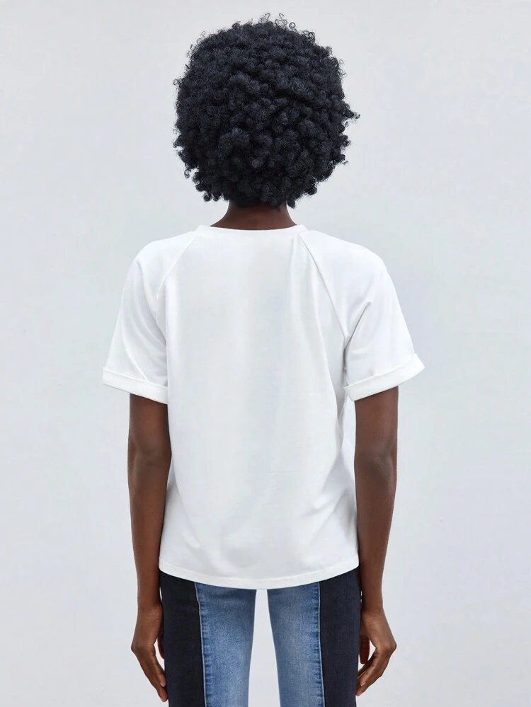 SHEIN Maija 여성용 아이렛 디테일 반팔 티셔츠