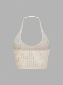 SHEIN Unity 杏色針織領口上衣 - 杏色 - 查看 2