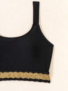 SHEIN Swim Tape Patchwork Round Neck Bikini Set Carnival - Black - View 5