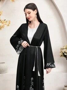 Al Najma Women's Printed Long Arabic Robe Abaya, Muslim Fashion Abaya For Casual/Festival/Gathering/Travel - Black - View 4