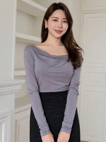 DAZY 女款純色長袖t恤 - 藍色 - 查看 1