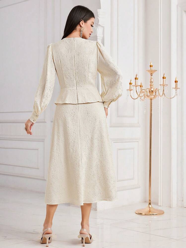 Women's Jacquard Waist-Cinched Ruffle Hem Dress Long Evening Dresses