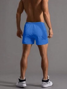Manfinity Homme Pantalones Cortos De Cintura Con Cordón Sólido Para Hombres - Neblina azul - Ver 2