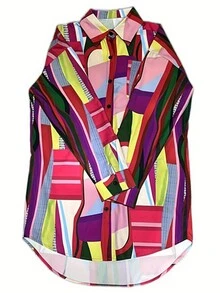 Áo sơ mi tay cánh dơi dáng rộng in họa tiết hình học Fashion Me, chất liệu polyester, màu tím, thích hợp mặc hàng ngày và đi làm, áo kiểu tay dài in họa tiết nhiều màu sắc, áo tay dài, thích hợp cho ngày lễ tình nhân mùa xuân. - Màu tím - Xem 5