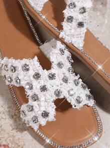 SHUZIA Women's Fashionable Flat Sandals With Rhinestone Decoration