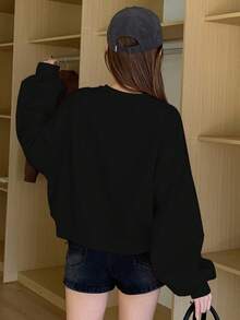 DAZY Của phụ nữ Bowknot In Vòng cổ Áo nỉ - màu đen - Xem 4