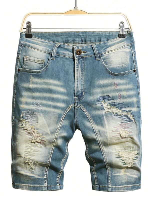 Manfinity Homme Men's Plus Size Vintage Ripped Denim Shorts