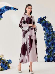 Al Najma Batik-kleid Mit Ausgestellten Ärmeln Für Damen - Altrosa - Übersicht 6