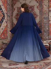 Al Najma Women's Gradient Pleated Arabic Robe Modest Full Length Abaya, Muslim Fashion Abaya For Casual/Festival/Gathering/Travel - Navy Blue - View 1