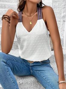 Breezaya Embroidered Wide Strap Wrap Around Back Camisole Top - White - View 2