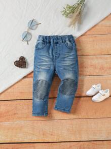 Baby Boy Street-Style Cool Elastic Jeans With Heavy Washed And Slashed Details - Light Wash - View 1