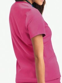 Heart Printed Scrub T-Shirt - Hot Pink - View 3